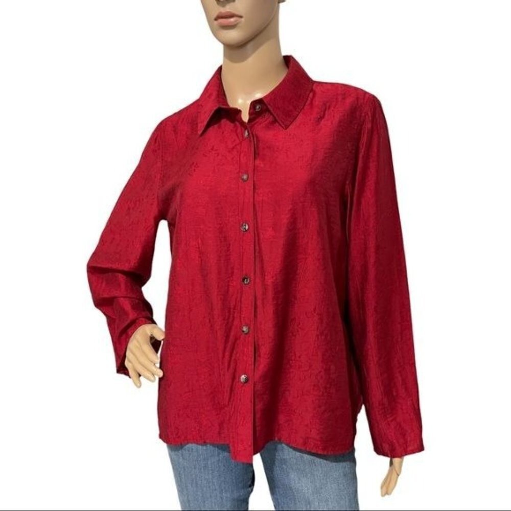 J.Jill Dark Red Button Up Shirt‎ Size MP